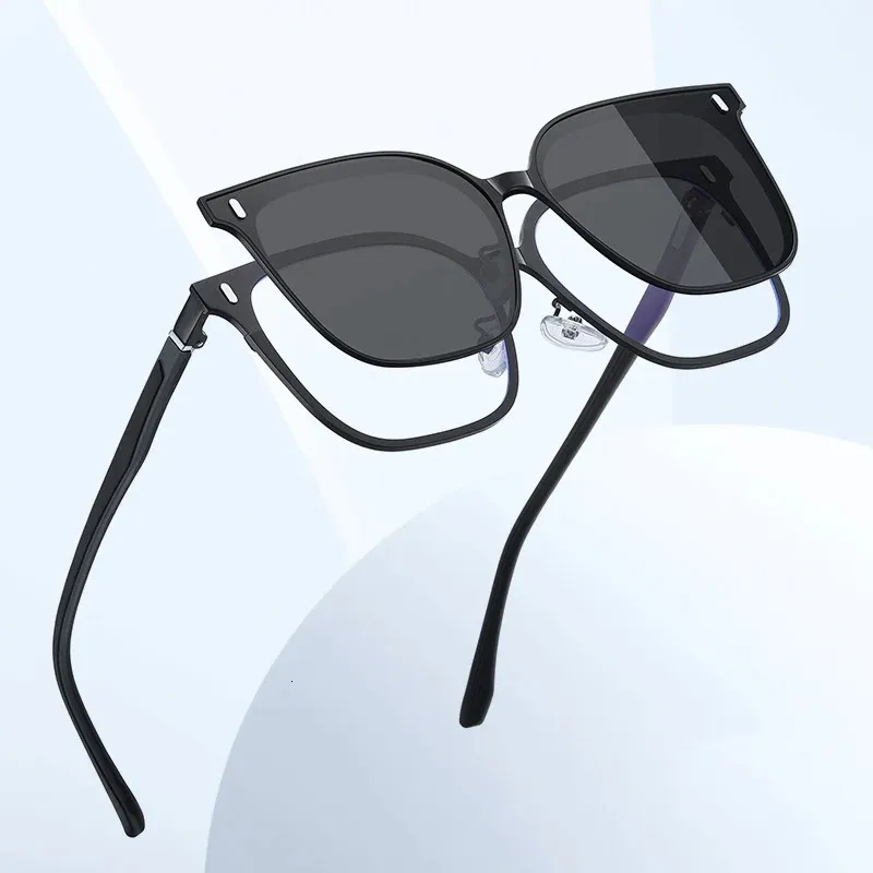 Mode polariserade solglasögon män kvinnor magnetiska klipp på glasögon optisk recept glasögonramar magnetklipp retro 2 i 240201