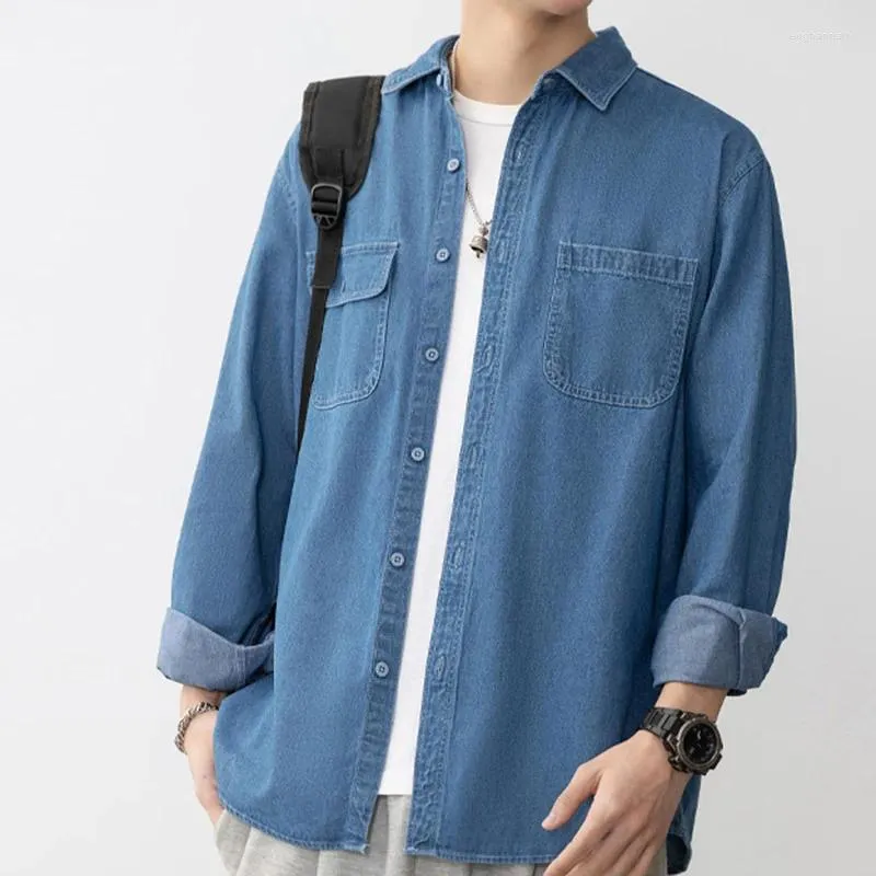 Chemises décontractées pour hommes Printemps Automne Chemise en jean à manches longues en coton lavé en vrac Couleur unie Jeans Vêtements Manteau