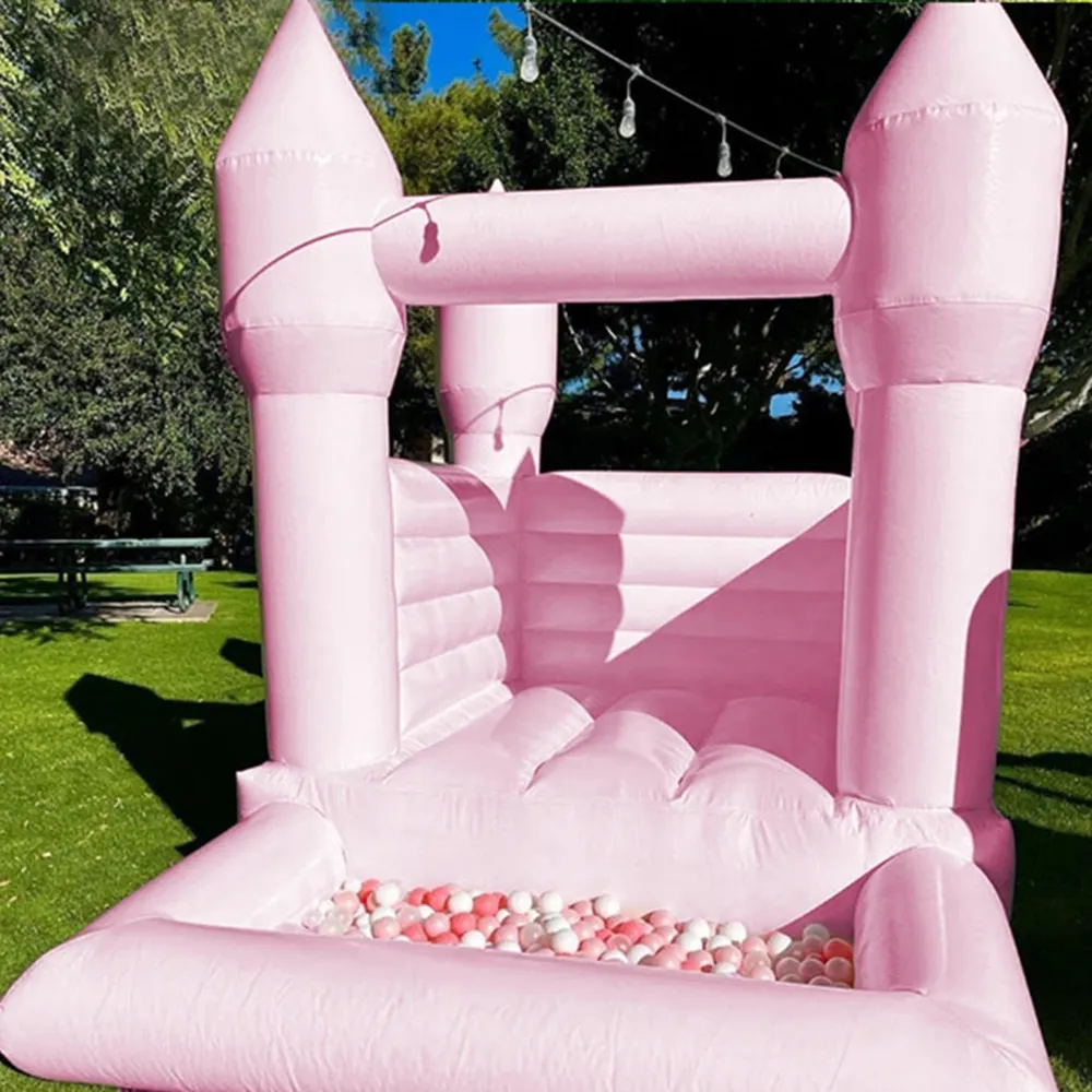 wholesale Pastel peach Pink blue Baby Bouncer Inflatable With PVC Jump Area And Slide Light Pink Bouncy Castle For Kids 1-8 Years Old Indoor include blower free ship