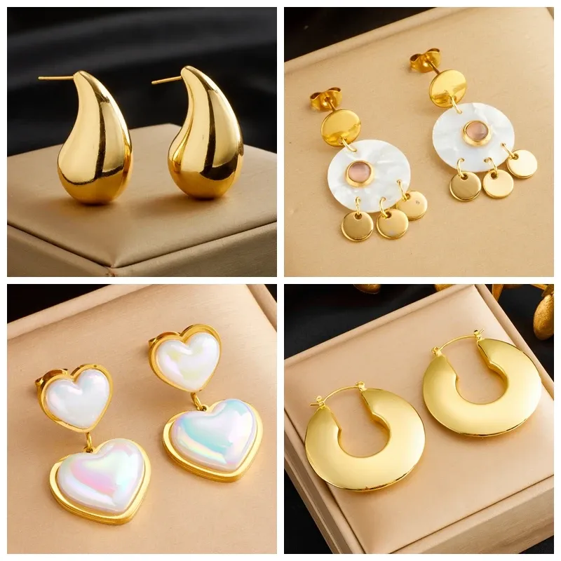 14k geel goud waterdruppel hart geometrische oorbellen voor dames mode overdreven waterdichte sieraden cadeau feest