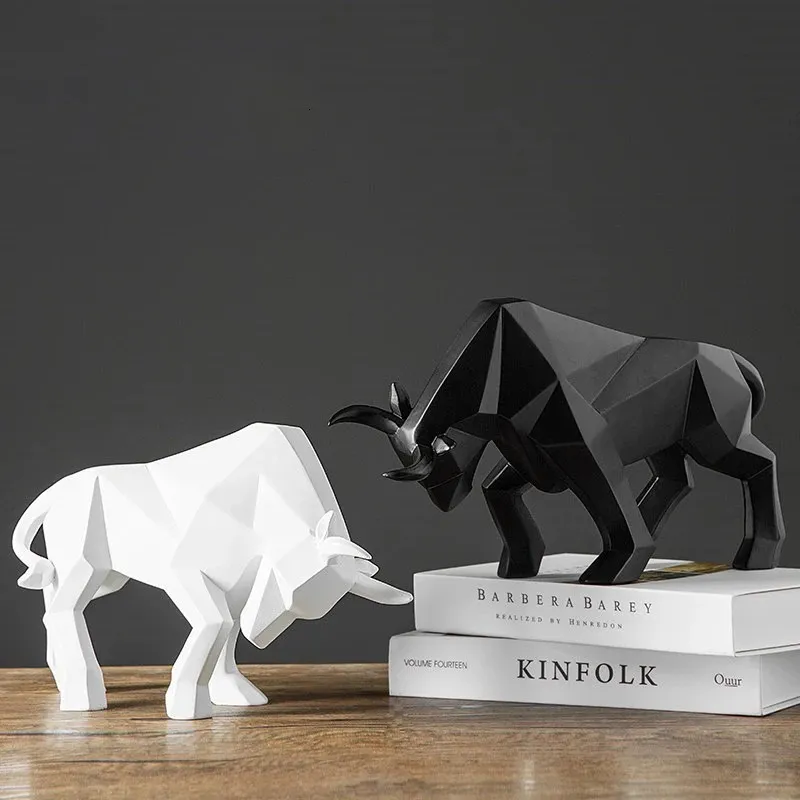 Résine Wall Street Bull Statue Bison Sculpture Décoration Abstraite Animal Figurine Chambre Bureau Maison Étude Décor Ornements Cadeau 240123