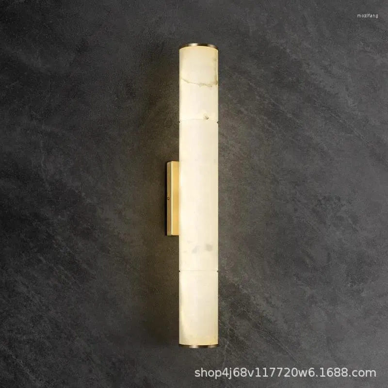 Wall Lamp Cylindrical Natural Marble LED Lights Copper Parlor Dining Room Sconces Light Luxury Bedroom Art Deco Drop