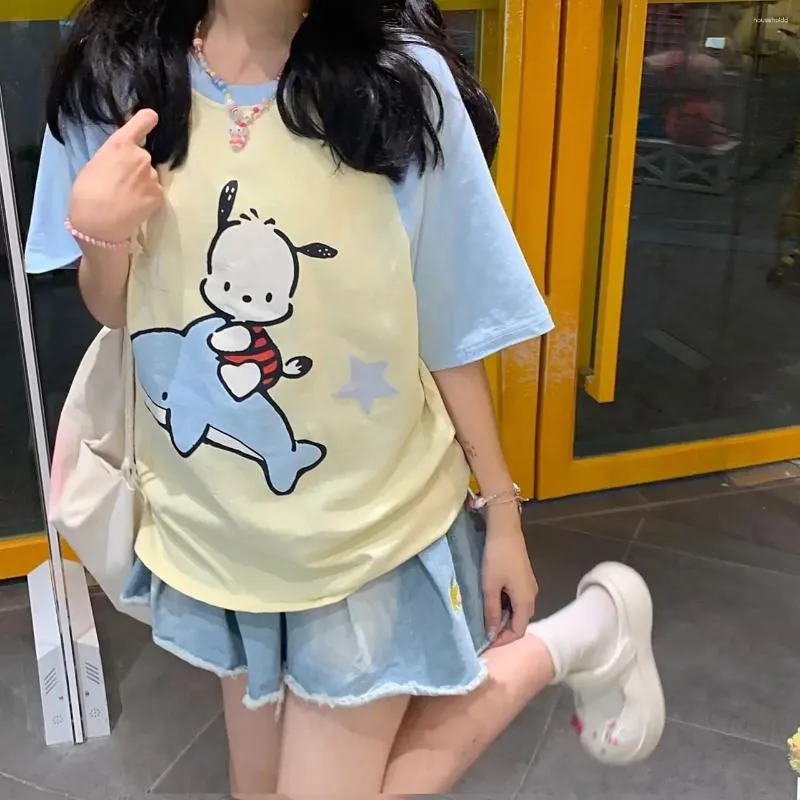 Dames T-shirts Zomer Japans Schattig Zacht Zoet Meisje Stijl T-shirt Vrouwen Ronde Hals Raglan Korte Mouw Student Losse Cartoon Y2K Top