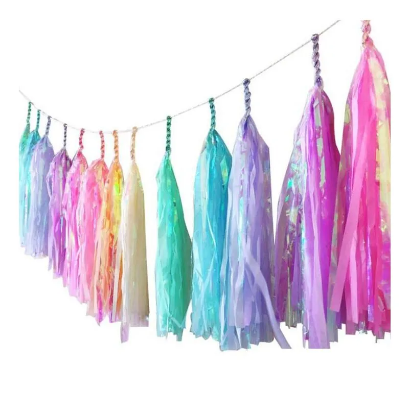 Party Decoration Candy Iridescent Tassel Garland arc-en-ciel Banner de mariage anniversaire de mariage Baby Shower Party Diy Hanging Decor atmosphère Dhsge