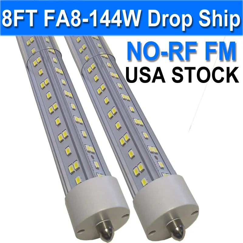 FA8 8ft LED -glödlampor, LED -butikslätt enstift, V -formad 8 fot LED -rörljus, T8 T12 FA8 LED -glödlampa, 90W 10000 lm, klar lock, fluorescerande rörbyte usastock