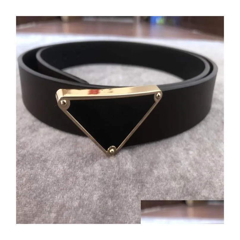 Belts Fashion Classic Belts For Men Women Designer Belt Chastity Sier Mens Black Smooth Gold Buckle Leather Width 3.6Cm With Box Dress Dhhsz