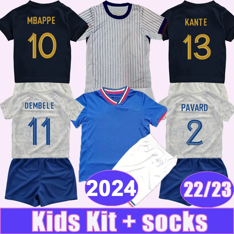 2024 Mbappe Giroud Griezmann Kids Kit Soccer Jerseys National Team 22 23 Kante Benzema Dembele Home Away Football Shirts