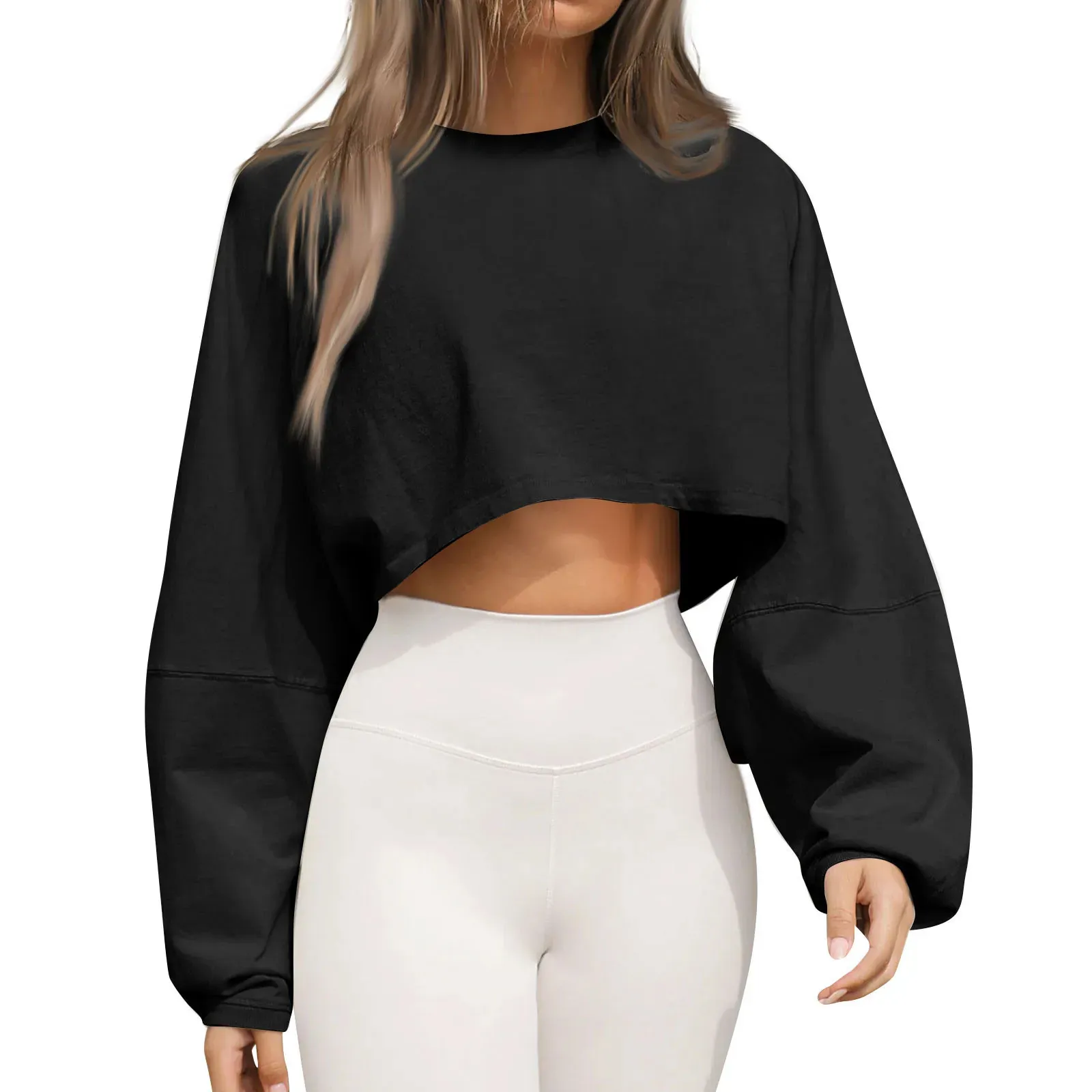 Save Big on Bulk Women's Crop Top Sweatshirt Long Sleeve Off Shoulder Crop  Top Women's Vintage Oversized Cropped Tee, Loose Fit Pullover Sweatshirt 