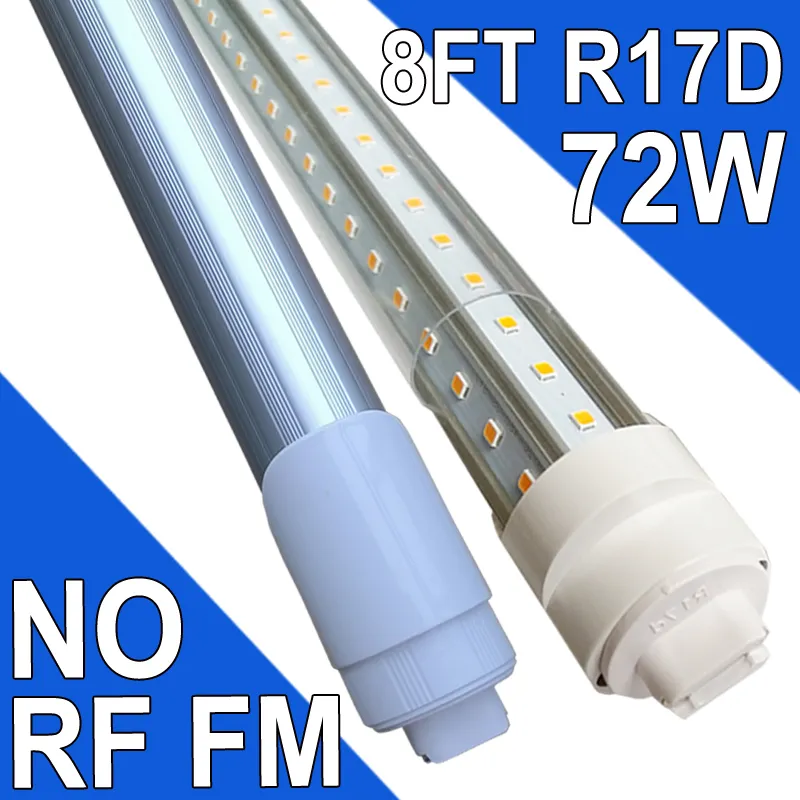 R17D/HO 8ft LED -glödlampor, V -formad klar täckning 72W 6500K Cold White T8 8ft LED -rörljus med R17D Roterbar bas, 8ft R17D Shop Warehouse Workshop Garage Usastock