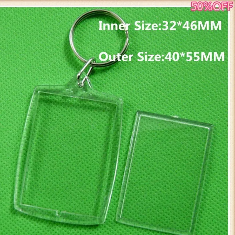 Keychains 50st/Lot Rectangular Arc Transparent Blank Acrylic Insert PO Picture Frame Keyring Keychain DIY Split Ring Key Chain Gift
