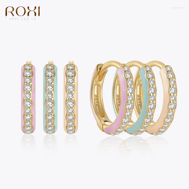Orecchini a cerchio ROXI 925 Sterling Silver 1 paio di smalti fila zirconi orecchino per le donne tendenza coreana gioielli rosa / blu