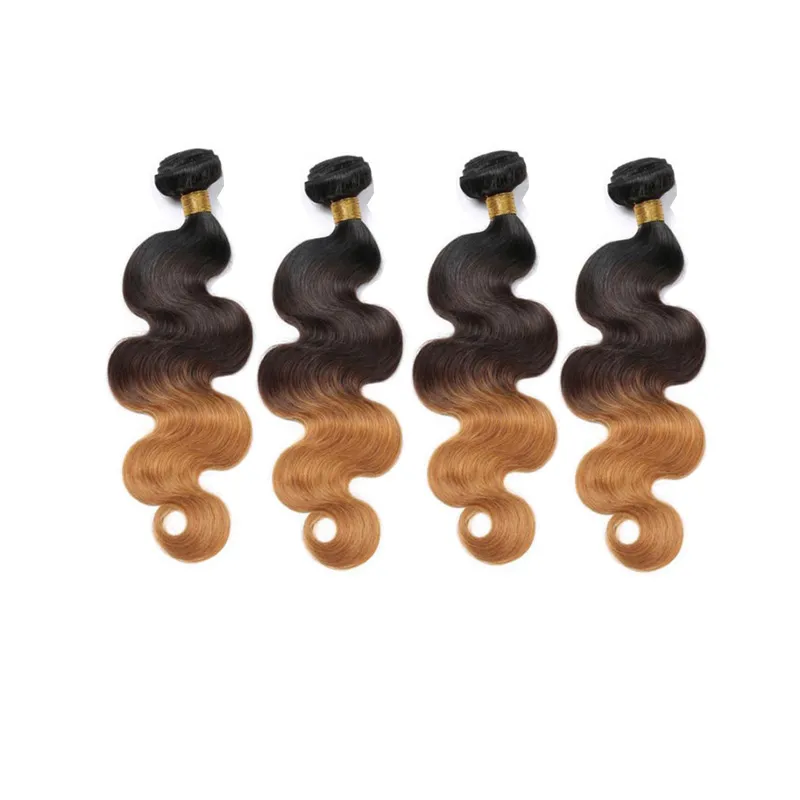 Yirubeauty 1B/4/27 Three Tones Color Color Color Color Color Color Color Color Color Color Color Silky Straight Body Wave Brazilian Indian100％Human Hair4バンドル10-30インチダブルワフトヘア製品