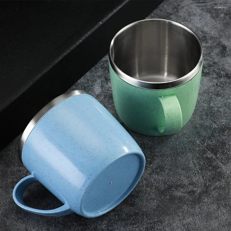 Tasses 201-300 ml tasse à café en acier inoxydable double couche incassable tasse à thé au lait anti-brûlure pour enfants élément de blé Drinkware