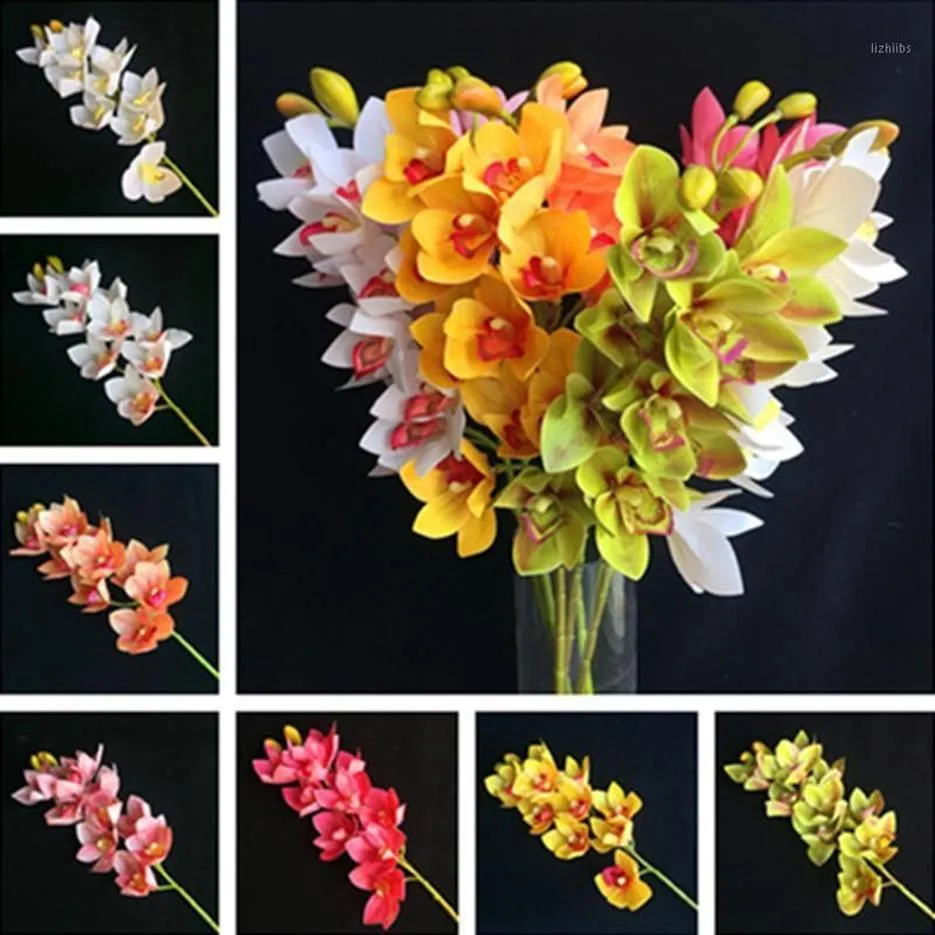 4p Sztuczny lateks Cymbidium Orchid Kwiaty 10 głowy prawdziwy dotyk dobra jakość Phalaenopsis Orchid na wesele dekoracyjny kwiat1298i