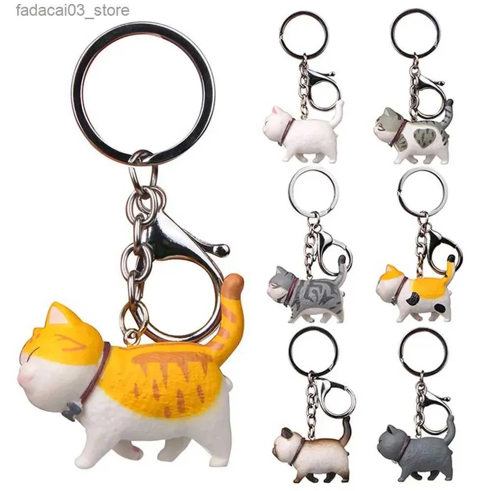 Porte-clés longes mignon chat porte-clés dessin animé animaux pendentifs porte-clés argent couleur chaîne chaton chat porte-clés pour femmes hommes voiture clé décoration cadeau Q240201