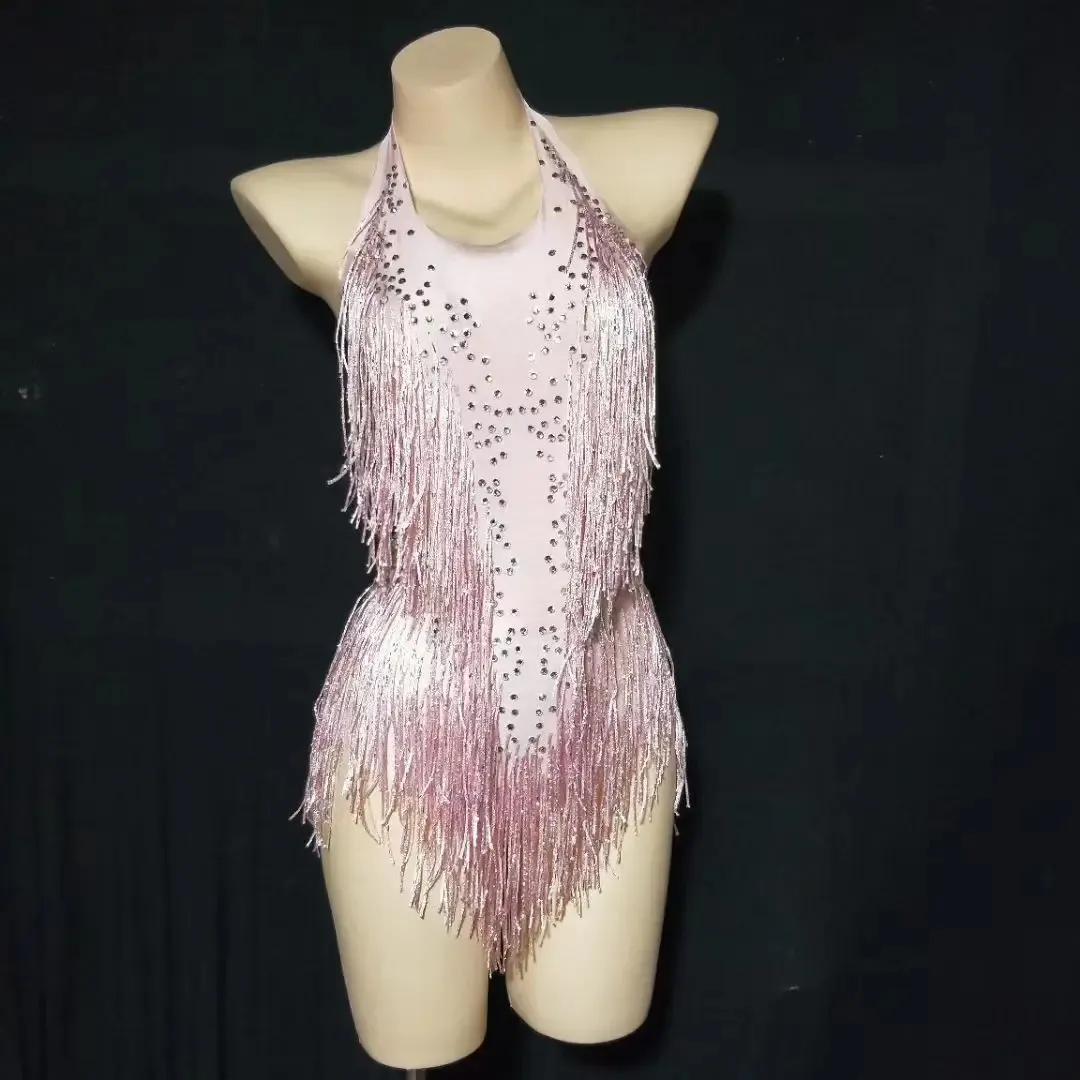 Sparkly Party Romper Cristaux Franges Body Sexy Gland Justaucorps Jazz Danse Costume Stage Wear Danseur Performance Show Tissu 240130