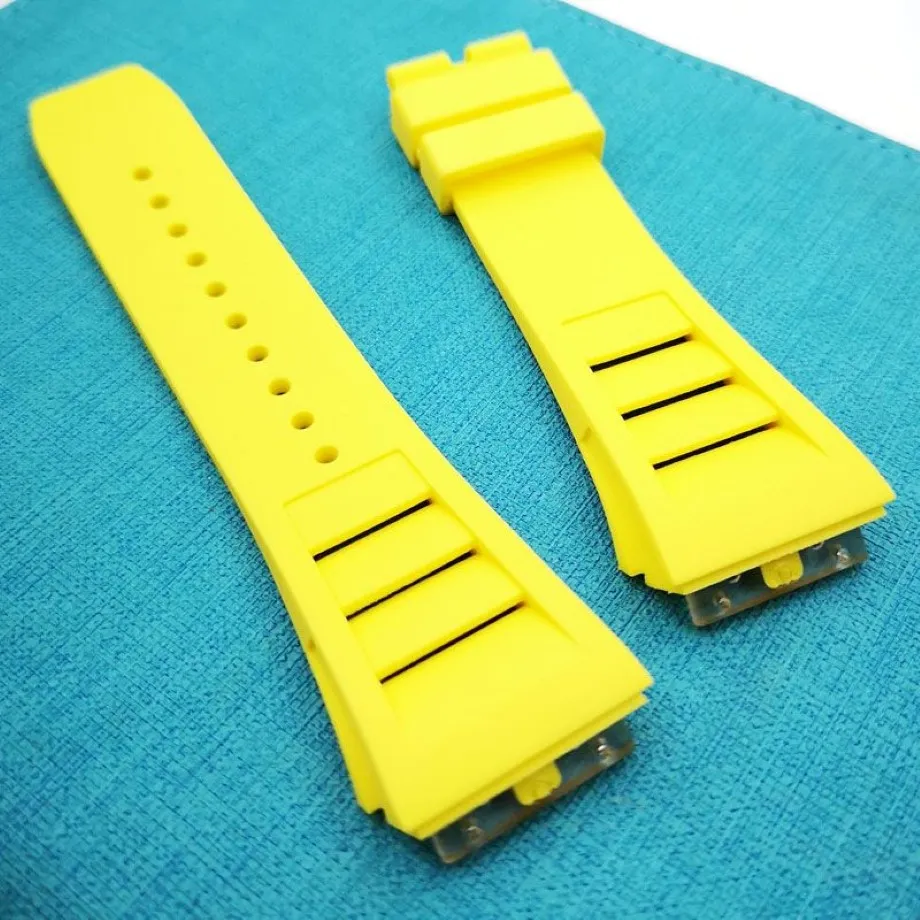 Bracelet de montre jaune 25mm, bracelet en caoutchouc pour RM011 RM 50-03 RM50-01301w