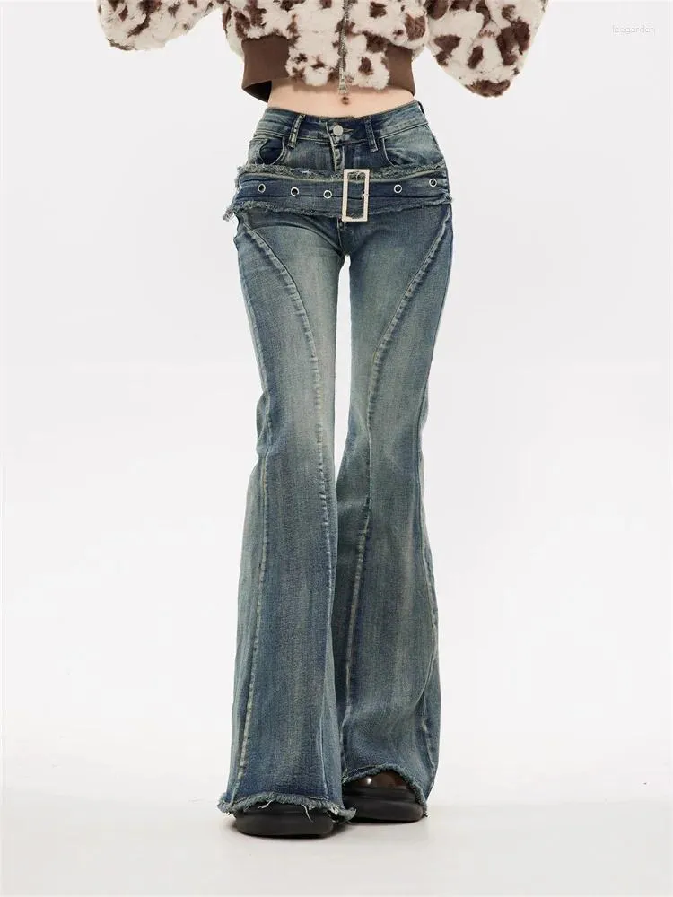 Dżinsowe dżinsy vintage Flare for Women 2024 Modna niska talia Slim Chic Denima