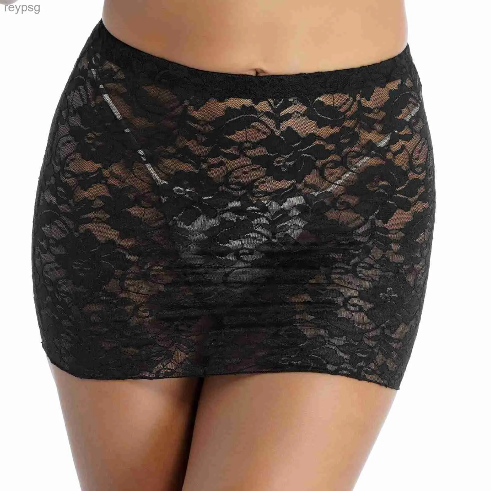 Skirts Sexy Black Lace Sheer Micro Mini Skirts Female Nightclub Transparent Hollow Out Skirt Mid Waist Elastic Waistband Pencil Skirt YQ240201