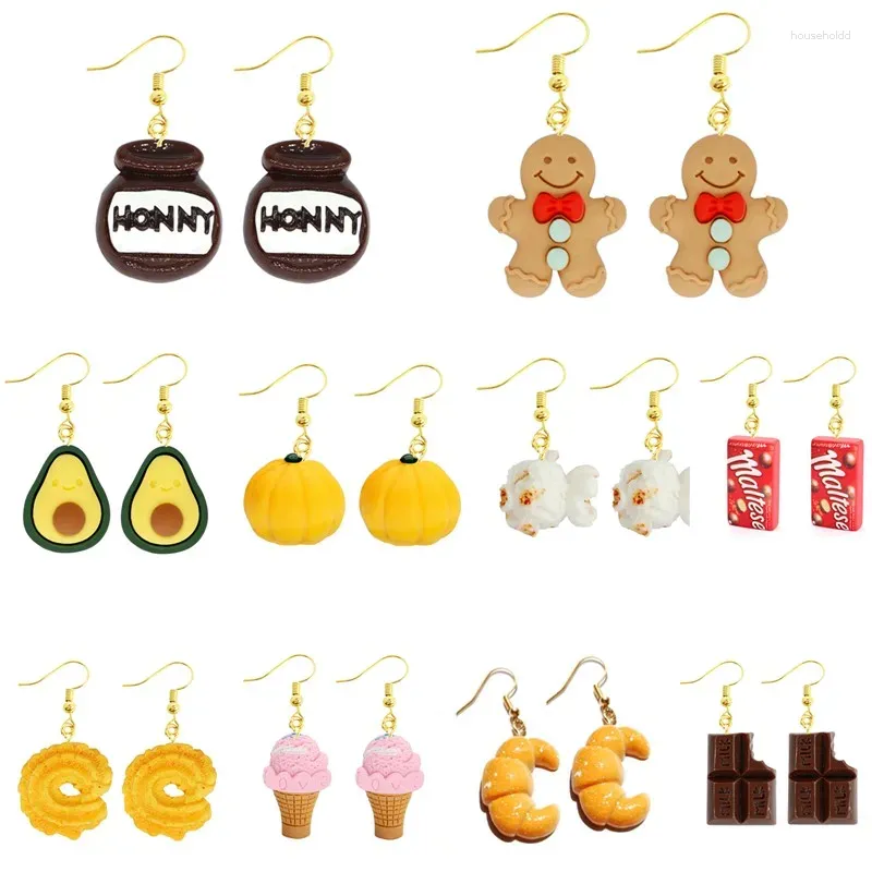 Brincos pendurados moda feminina brinco resina gota engraçado personalizado bonito meninas presente eardrop crianças comida biscoitos sorvete pão abacate pipoca