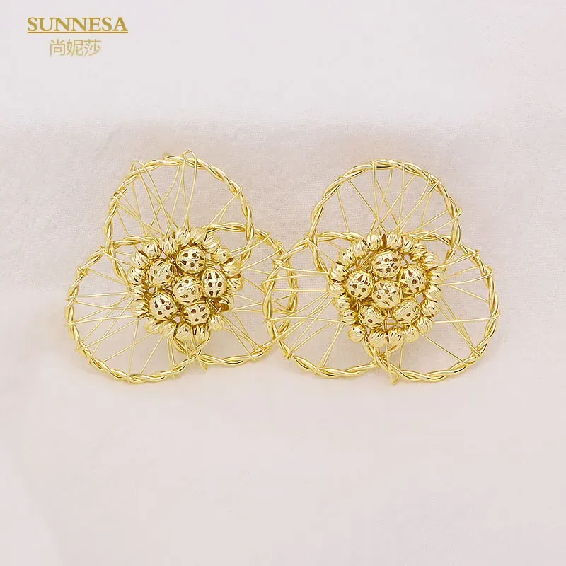 Earrings SUNNESA Geometry Thin Flower Big Clip Earrings Luxury Dubai Jewelry Golden African Irregular Earrings for Women Party Gift