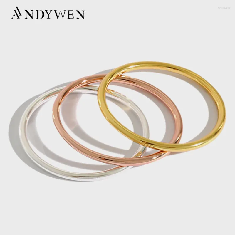 Cluster anneaux Andywen925 argent sterling trois lignes de couleur mince pesse doigt simple mince femmes rock punk cercle bijoux