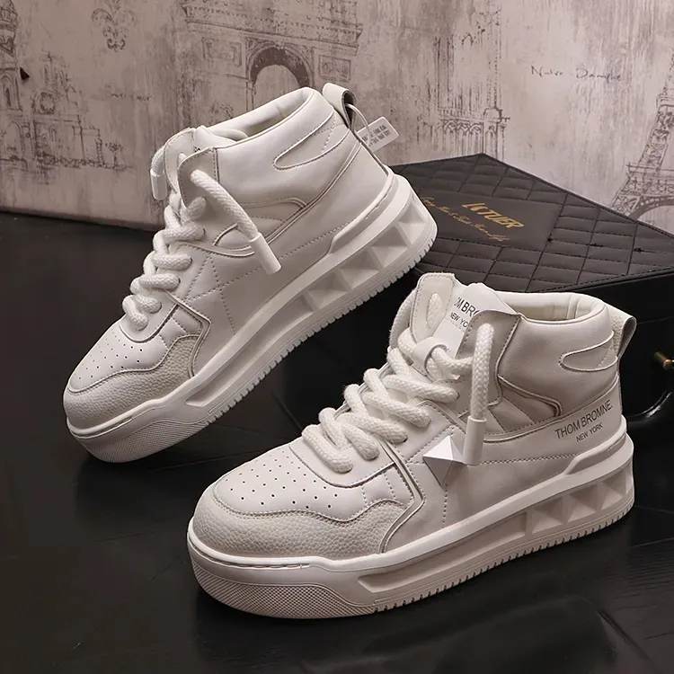 White High Top Sneakers for Men - Premium Leather Lace-Up  display picture 3