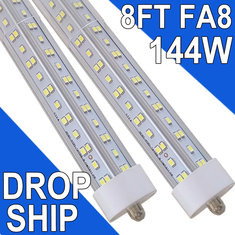 Lâmpadas LED FA8 de 8 pés, lâmpada T8 de 8 pés para substituição fluorescente T12, tubos LED de 144W 1800lm 8' 96 "FA8 pino único, luz de tubo LED de 4 fileiras Barbearia branca super brilhante usastock