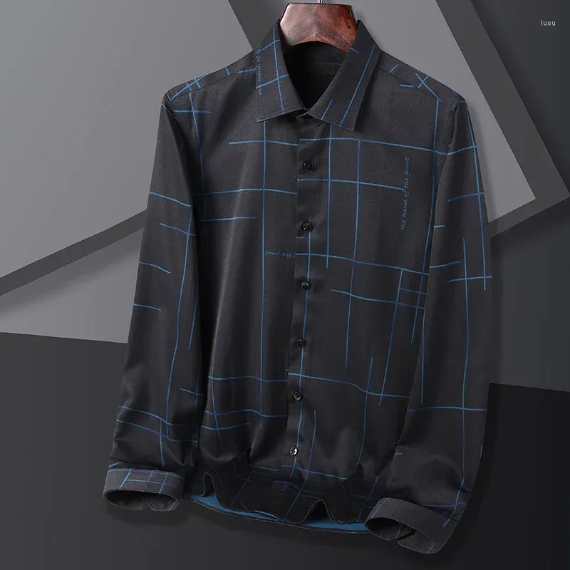 Mannen Casual Shirts Mode Plaid Voor Mannen 2024 Smart Lange Mouw Slanke Shirt Kleding Turn-Down Kraag Oversized heren