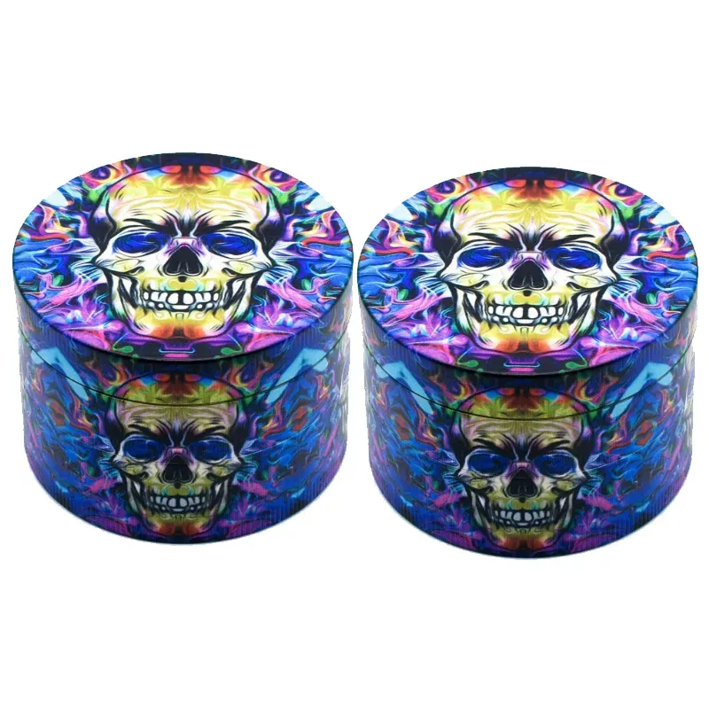 Skull Smoking Herb Tobacco Grinders 4 Piece Metal Full Colored UV Printing Shredder Hand Grinder 63mm Diameter 11 LL