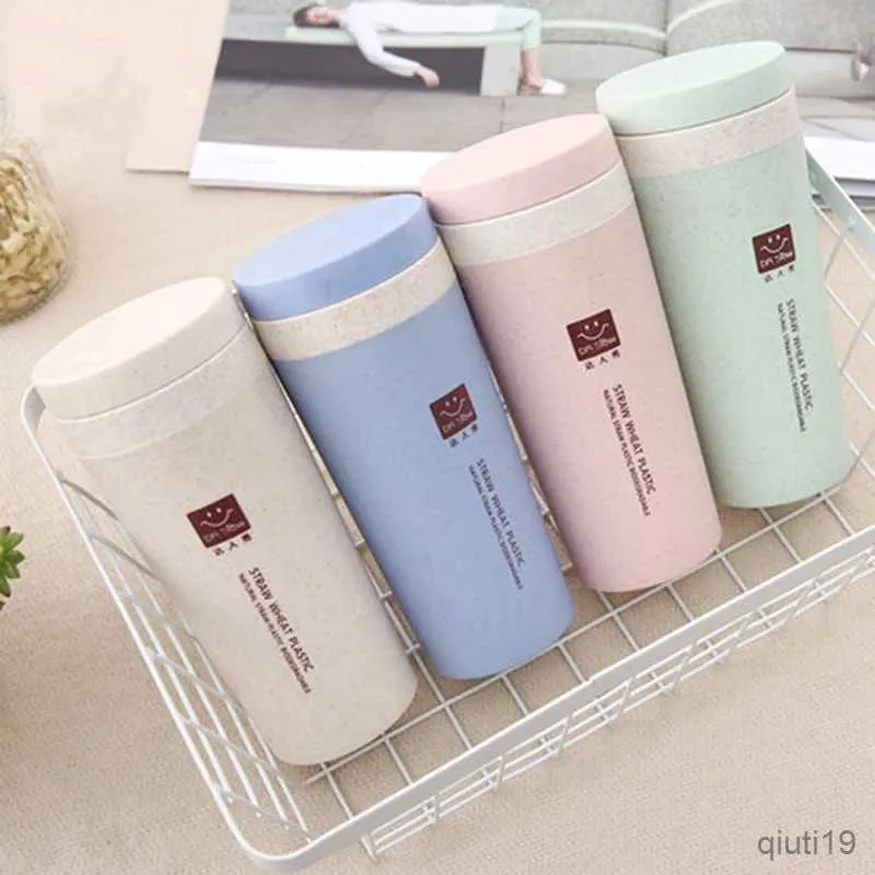 Termoser Termos Portable Bottle Healthy Plastic Wheat Fiber Cup Dubbelskikt Termiskt Mugg Office Coffee Tea Water Bottle Travel MUG300ML