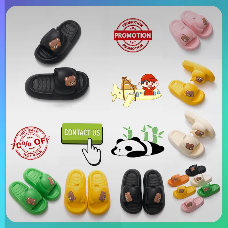 Tasarımcı Düz ​​Küçük Ayı Slaytlar Sandalet Terlik Erkekler İçin Kadınlar Kadın Anti Slip Wear Hafif Nefes Alabilir Düşük Kesim Süper Yumuşak Moda Sıcak Unisex Havuz Boyutu 35-46