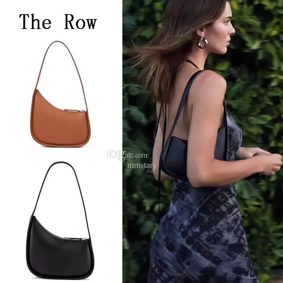 Raden Half Moon Bag i slät läderkvinnor Designer med platt axelrem och krökt blixtlåsstängning Koppling Tote Underarm Bag226C