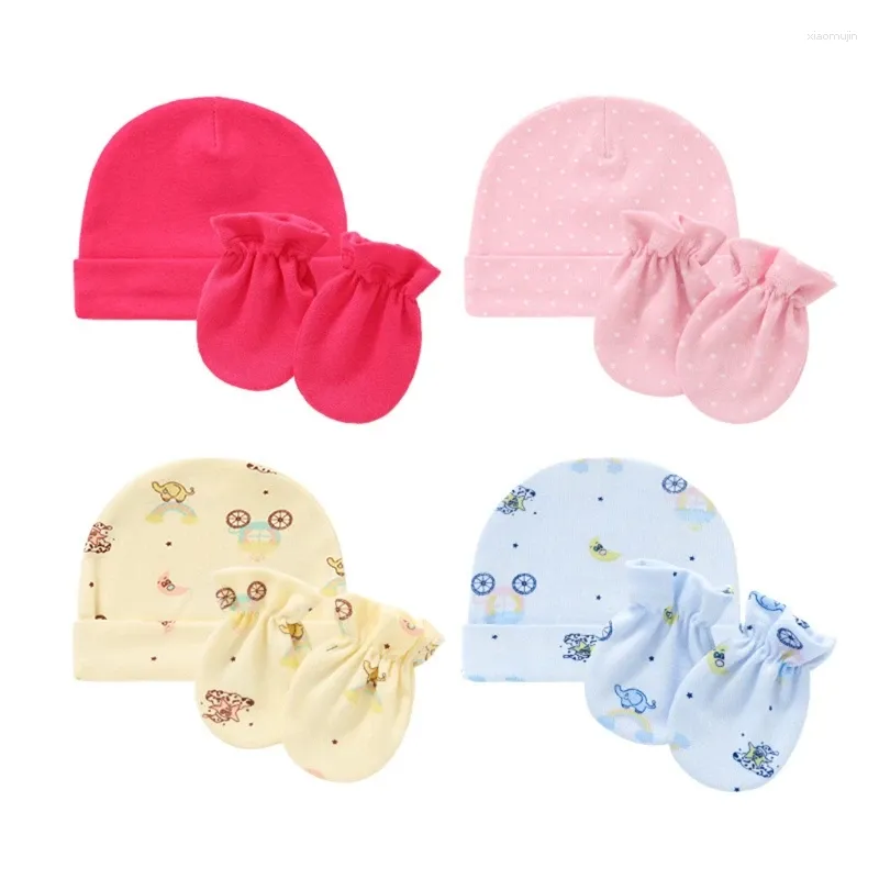 Chapeaux pour bébés, gants en coton anti-rayures, ensemble de chapeaux, mitaines de naissance, Kit cadeau F3ME