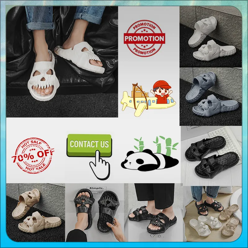 Designer Casual Head Funny One word Drag Slippers Woman Light weight wear resistant breathable Leather rubber soft soles sandals Flat Summer