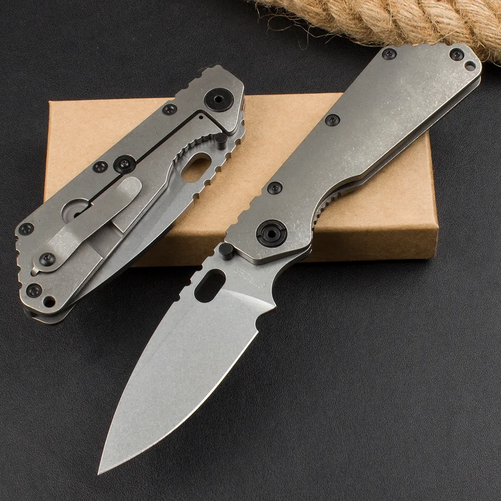 Strider High End SMF Taktisk vikning Kniv D2 Drop Point Stone Wash Blade CNC TC4 Titaniumlegering Handle EDC Pocket Knives Survival Tools