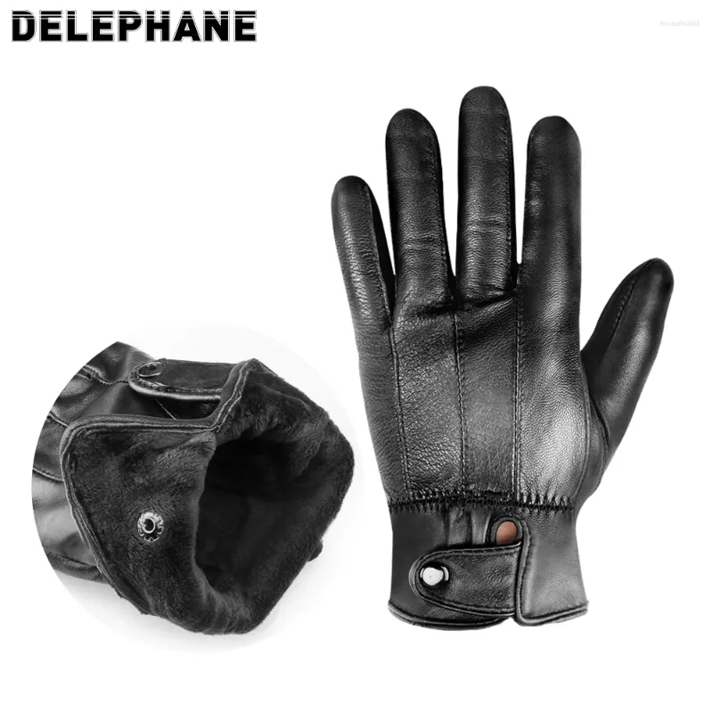 Cycling Gloves Autumn Winter Leather Women Thermal Plush Lined Black Motorcycle Driving Protective Mittens