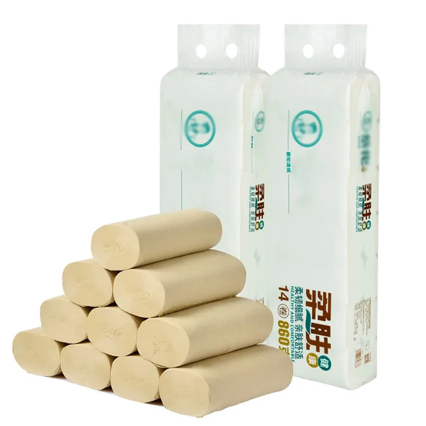 14 rouleaux de papier toilette 5 plis, sans noyau, pâte de roseau épaisse, sanitaire pour la maison et le bureau, 860g, 240127