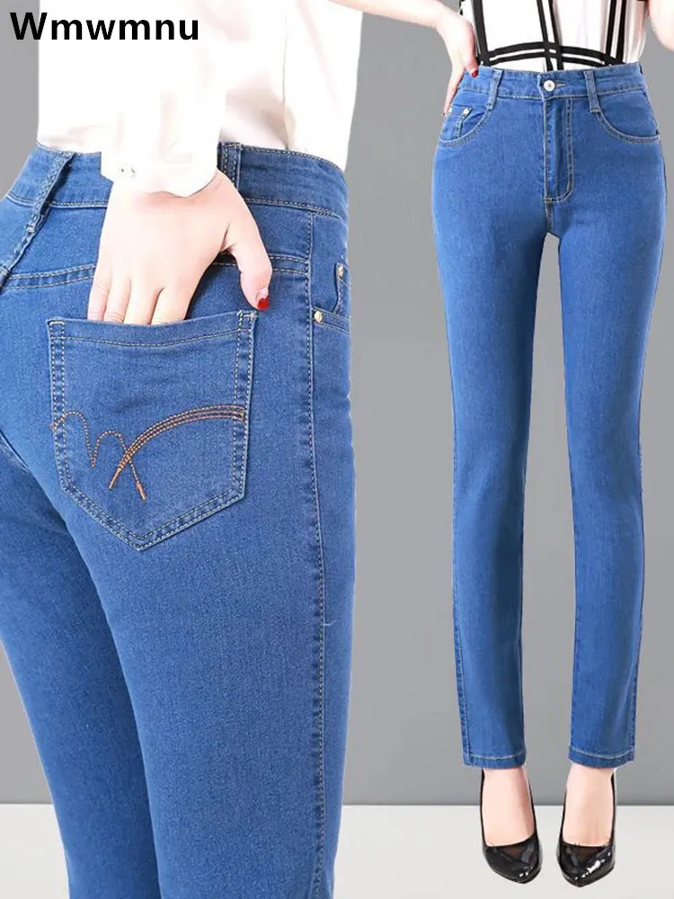 Oversize 36 Spring Summer Mom Jeans Vintage High Waist Women Denim Pants Elegant Skinny Straight Vaqueros Embroidered Pantalones 240202