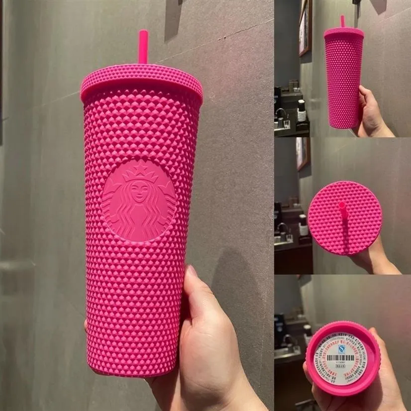 2021 Starbucks Double Carbie Pink Tubblers Durian Laser Słomka kubek kubków syrena plastikowe zimną wodę filiżanki kawy prezent Mug193v