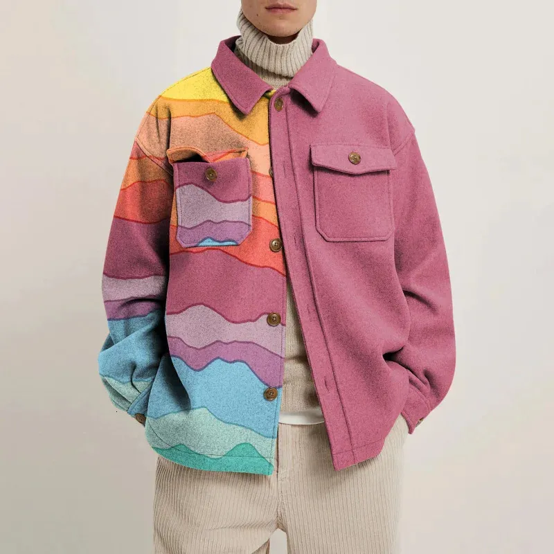 Cappotto da uomo autunno Y2K INS Abbigliamento Stampa a colori Manica lunga Colletto rovesciato Giacca monopetto con bottoni Outwear 240201