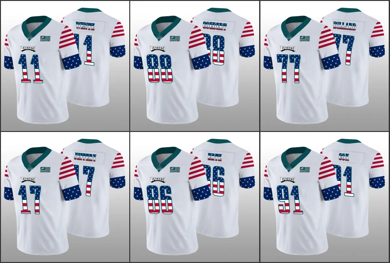 Philadelphia''eagles''men 11 Carson Wentz 86 Zach Ertz 91 Fletcher Cox Women Youth White Independence Day Jersey