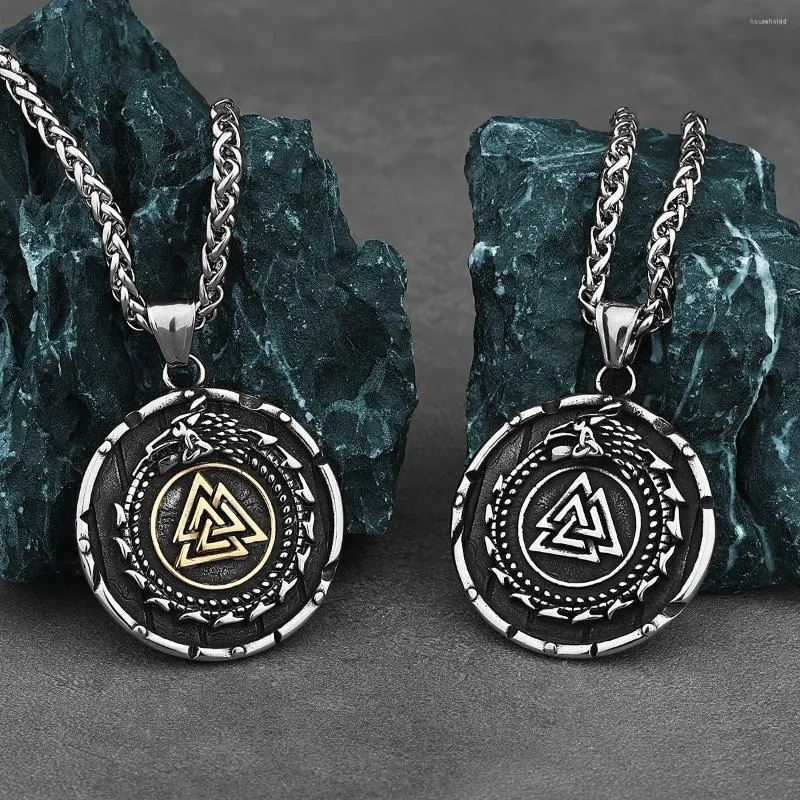 Hänge halsband nordiska viking ouroboros drakar män odin triangel rune rostfritt stål charm halsband skandinaviska smycken gåvor