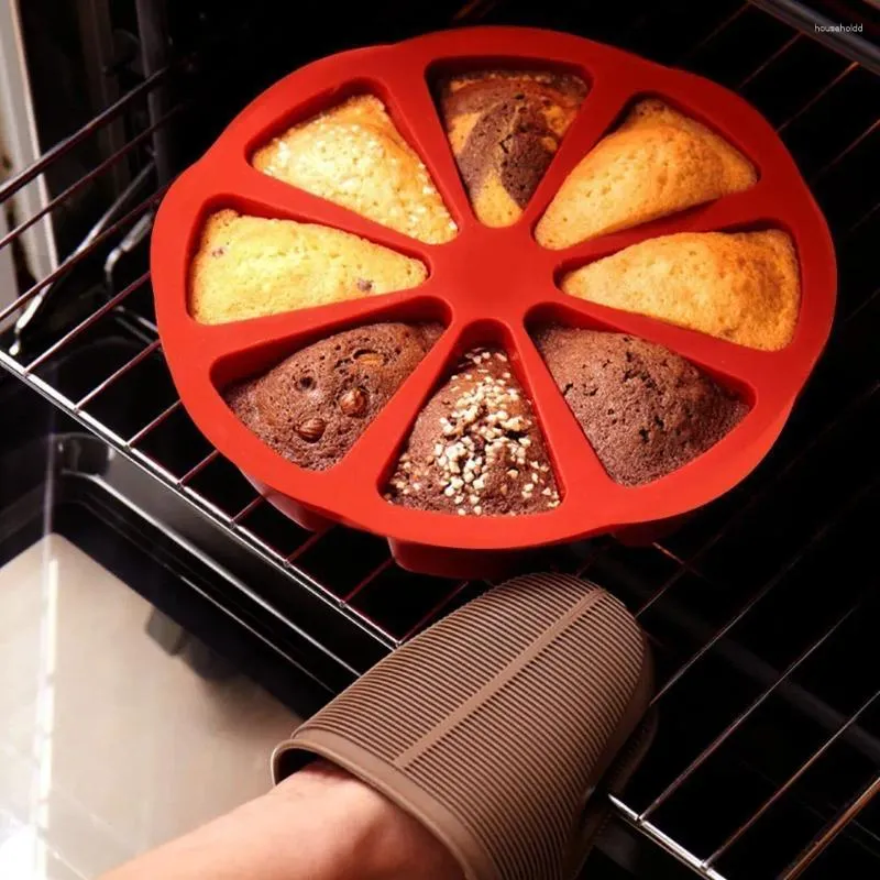 Moldes de cozimento Molde de bolo de porção de silicone para 8 cavidades DIY antiaderente molde de sabão fatias de pizza pan ferramentas de decoração