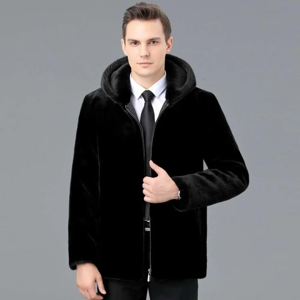 브랜드 Winter Mens Mink Fur Coat 중간 디자이너 노화 및 노인 짧은 후드 haining 통합 FWSX