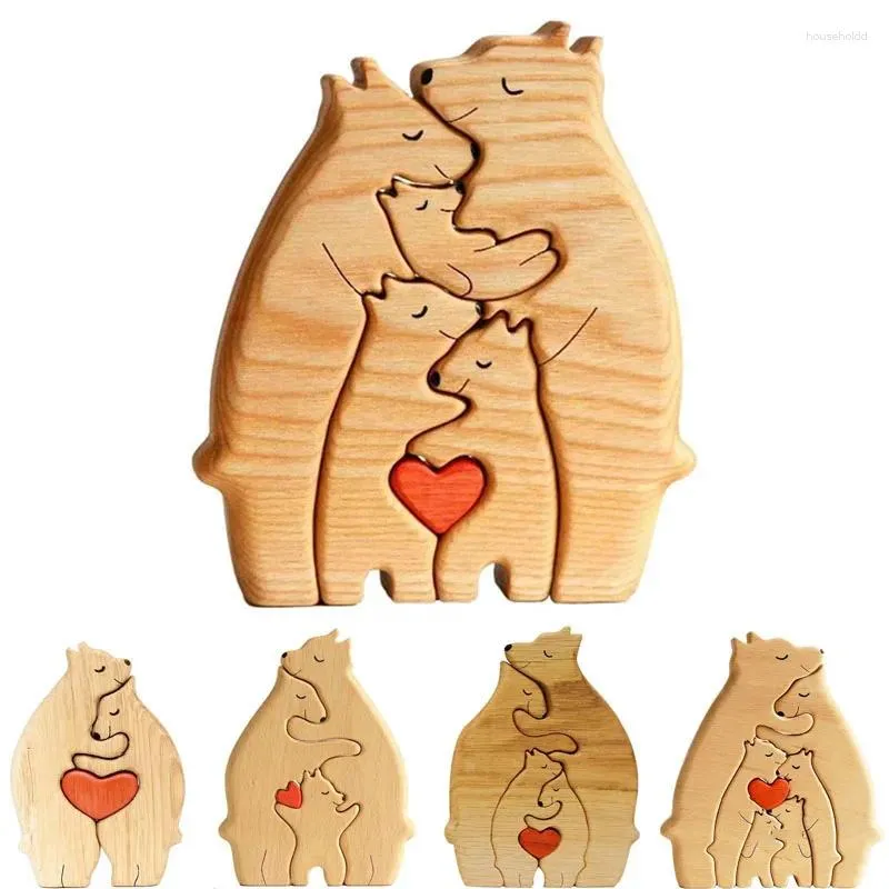 Decorative Figurines DIY Wooden Desktop Decoration Cute Bear Family Theme Art Puzzle Name Custom Home Ornament Customized Gift