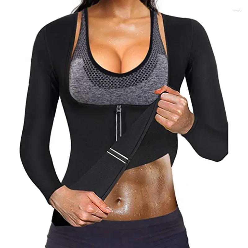 Camisoles tanques mulheres sauna terno cintura trainer camisas de neoprene para esporte treino espartilho calor corpo shaper emagrecimento manga longa suor