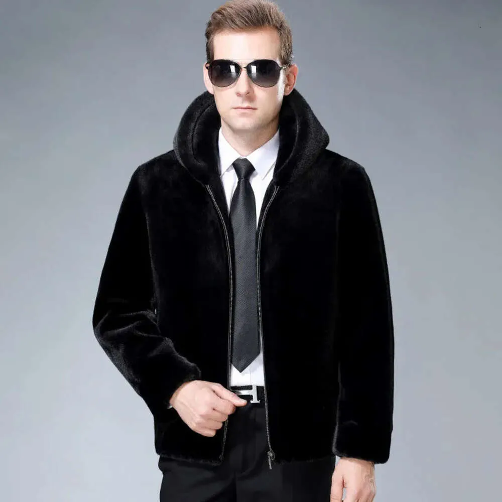 Designer Winter Fur Integrated Mink Coat för Mens Middle Age Age hela förtjockade faux 2wa4