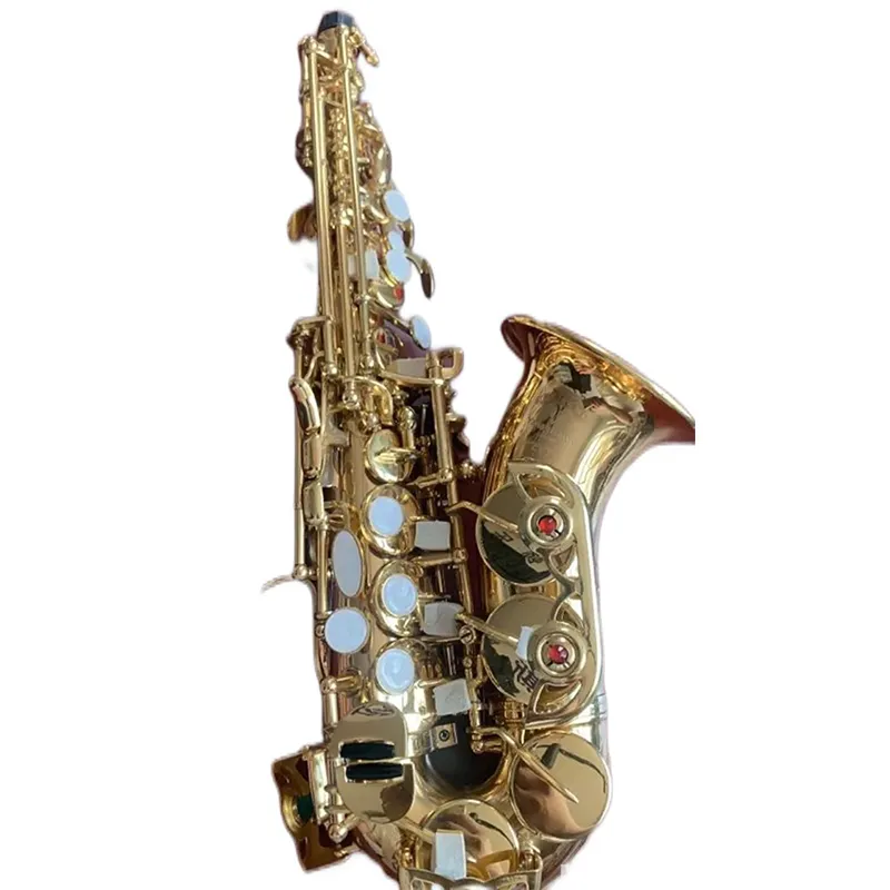 Op B Flat SC W010 Böjd sopransaxofon Woodwind Adult Children Wind Musical Instruments Gratis leverans Gyllene Soprano Sax lådor