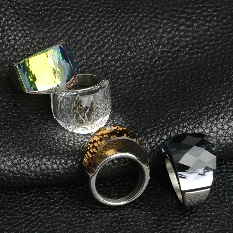 Kryształowy pierścionek wielokolorowy Pierścienie marki dla par dla dziewcząt stal nierdzewna Kobiety Wesder Wedding Biżuteria Prezent Prezent 240201